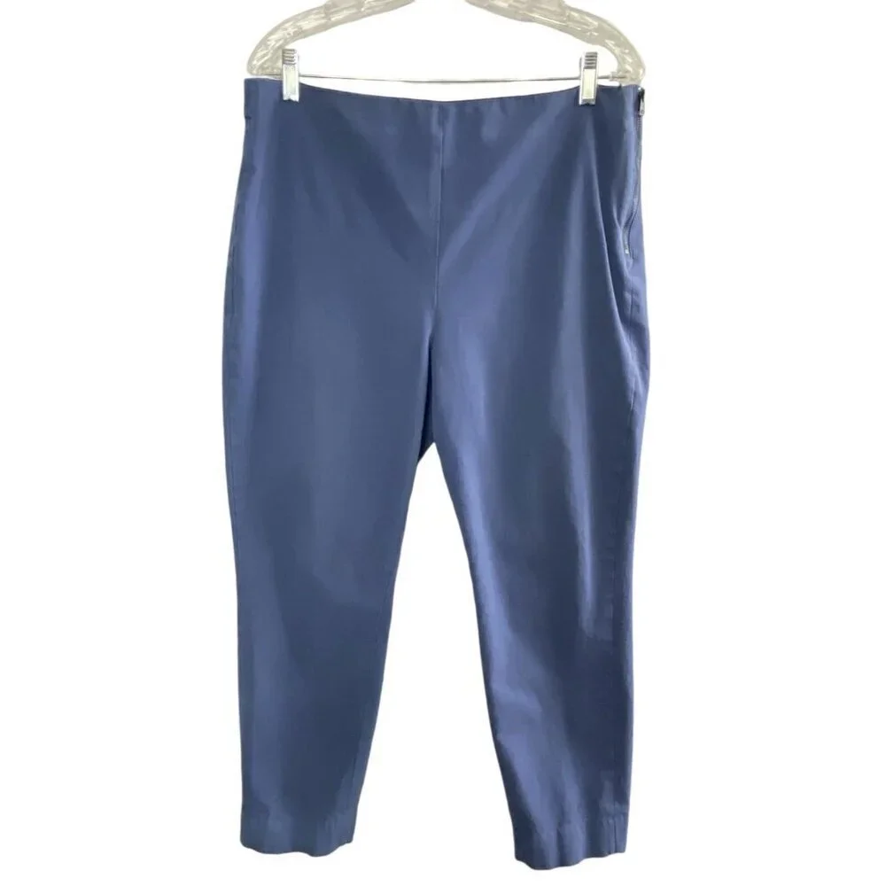 EVERLANE Women High Waist Stretch Pants Sz 16 Blue‎ Side Zip Cotton Elastic 43-6